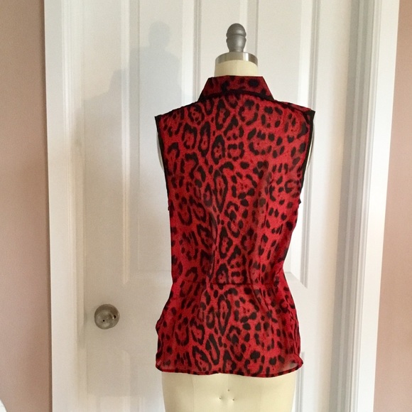 Forever21 Red Leopard Print Bow-Tie Sheer Blouse - Picture 6 of 8
